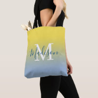 Modernes Name Monogram gelb bis leicht blau glänze