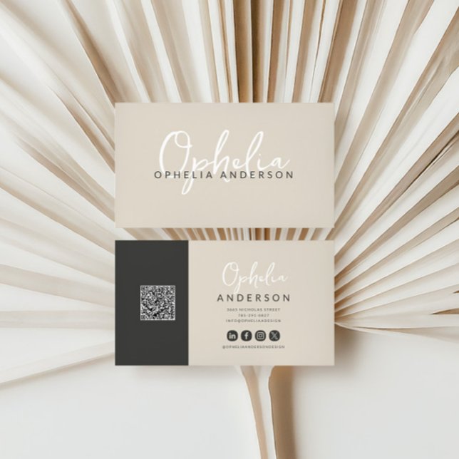 Modernes, natürliches Skript mit minimalem QRcode Visitenkarte (Von Creator hochgeladen)