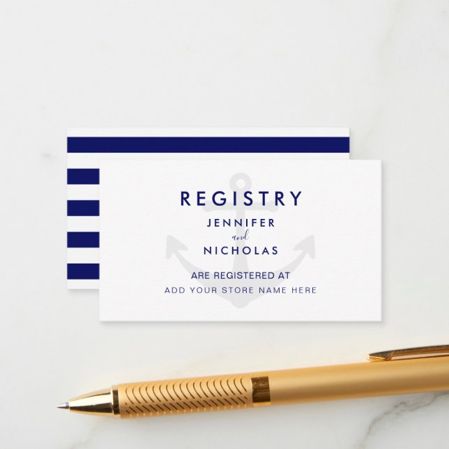 Modernes Nautical Anchor Wedding Registry Begleitkarte (Vorderseite/Rückseite Beispiel)