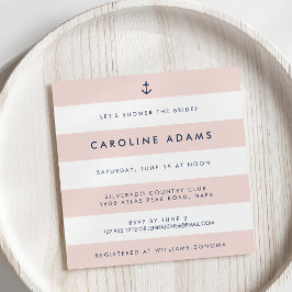 Modernes Nautical Strip Blush & Navy Brautparty Einladung
