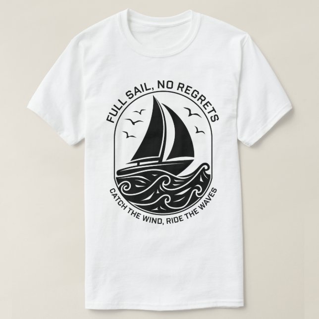Modernes nautisches Logo mit Sailboat-Szene T-Shirt (Design vorne)