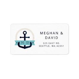 Modernes Navy Anchor Nautical Monogram Wedding Lab Adressaufkleber