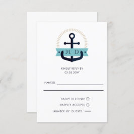 Modernes Navy Anchor Nautical Monogram Wedding RSV RSVP Karte