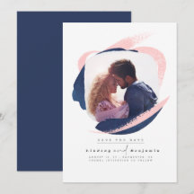 Modernes Navy Blau und Rosa Save the Date Foto