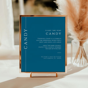 Modernes Navy Blau und Weiß Bar Mitzvah Candy Sign Poster