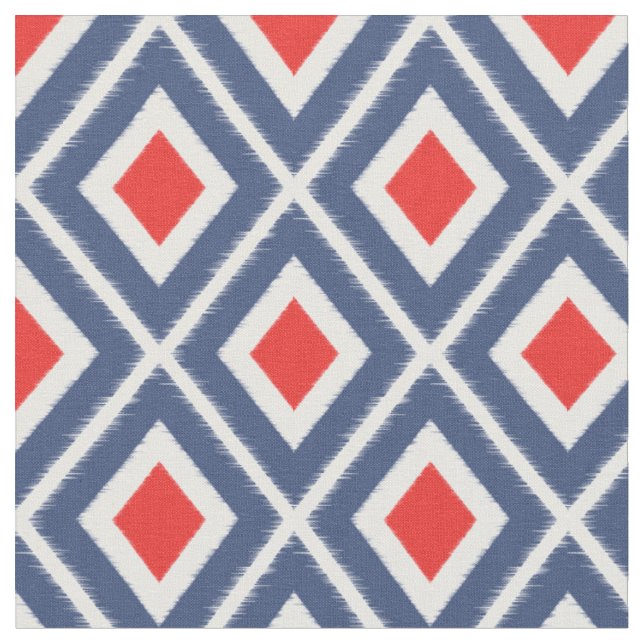 Modernes Navy Blue and Red Ikat Muster Stoff (Nahaufnahme)