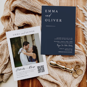 Modernes Navy Blue Boho Wedding Foto QR Code UAWG Einladung