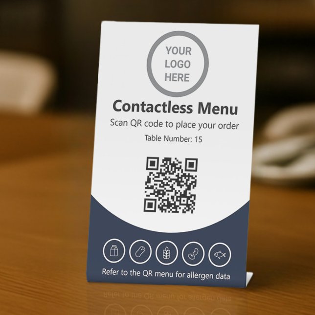 MODERNES Navy Blue Custom Logo Contacless Menu OCR Sockelschild (Von Creator hochgeladen)