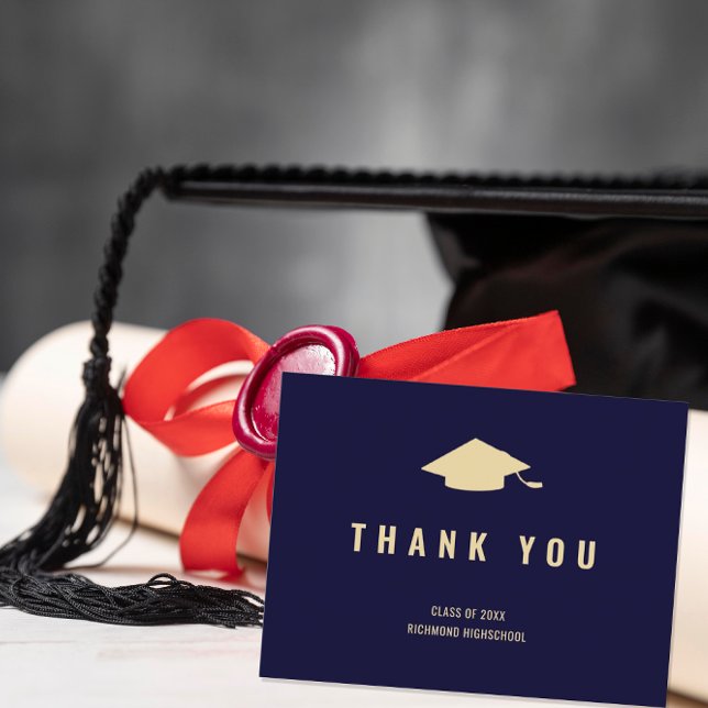 Modernes Navy Blue Gold Foto Vielen Dank Postkarte (Von Creator hochgeladen)