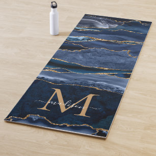 Modernes Navy Blue Gold Glitzer Agate Geode Monogr Yogamatte