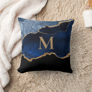 Modernes Navy Blue Gold Marmor Glitzer Monogram Th Kissen