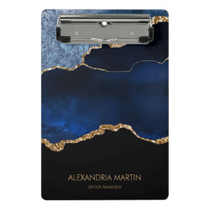 Modernes Navy Blue Gold Marmor Glitzer Office Mini Klemmbrett