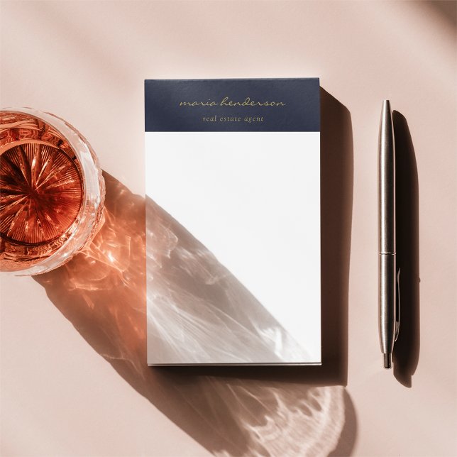 Modernes Navy Blue-Gold-Script-Monogramm Post-it Klebezettel (Von Creator hochgeladen)