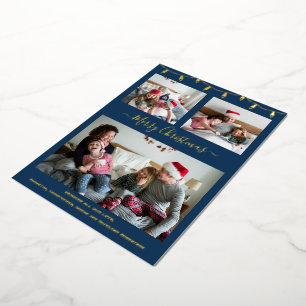Modernes Navy Blue Gold Weihnachtscollage Foto Folien Feiertagskarte
