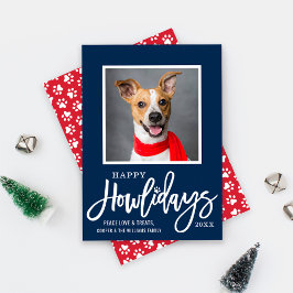 Modernes Navy Blue Happy Howlidays Puppy Dog Foto Feiertagskarte