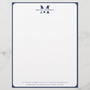 Modernes Navy Blue Mit Monogramm Briefbogen