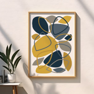 Modernes Navy Blue Mustard Abstraktes Muster Poster