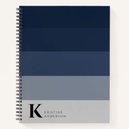 Modernes Navy Blue Ombre Gray Classic Monogram Notizbuch