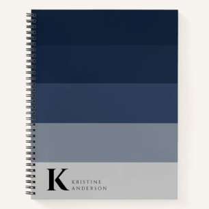 Modernes Navy Blue Ombre Gray Classic Monogram Notizbuch