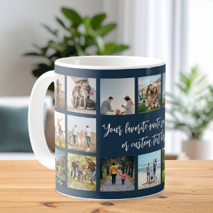 Modernes Navy Blue Personalisiert 18 Foto Collage Kaffeetasse