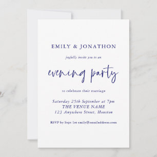 Modernes Navy Blue Script Abend Party Hochzeit Einladung