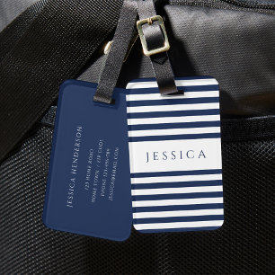 Modernes Navy Blue Striping Muster Gepäckanhänger