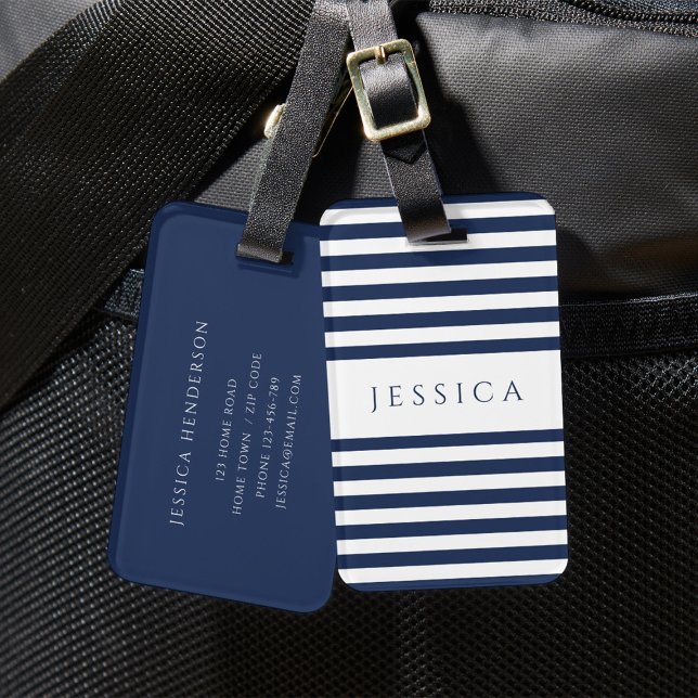 Modernes Navy Blue Striping Muster Gepäckanhänger (Modern Navy Blue Striped Pattern Luggage Tag)