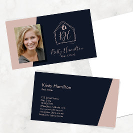 Modernes Navy Blush Real Anwesen Beruflich Realtor Visitenkarte