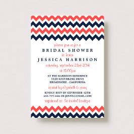 Modernes Navy & Coral Zickzack Brautparty Einladung