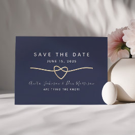 Modernes Navy Gold Rope Herz Save The Date