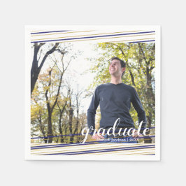 Modernes Navy & Gold Stripes Graduate Party Napkin Serviette