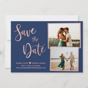 Modernes Navy Rose Gold Elegantes Typografie-Foto Save The Date
