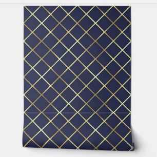 Modernes Navy und Gold Diamond Grid Tapete