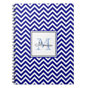 Modernes Navy Zickzack Muster mit Monogram Notizblock