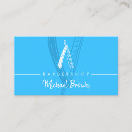 Modernes Neon Blue Barber Razor Design Visitenkarte