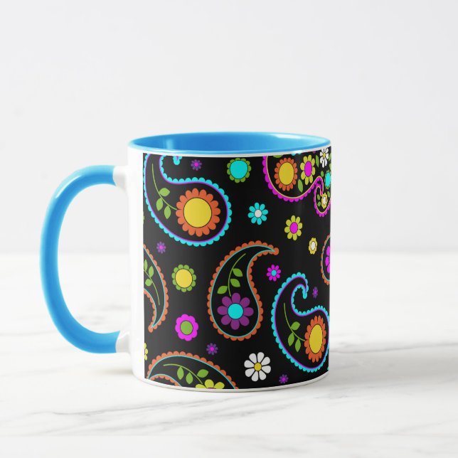 Modernes Neon Paisley Floral Muster Tasse (Links)
