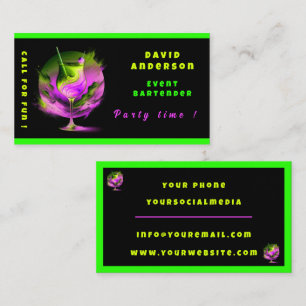 Modernes Neon Party Time Personalisiert Beruflich Visitenkarte