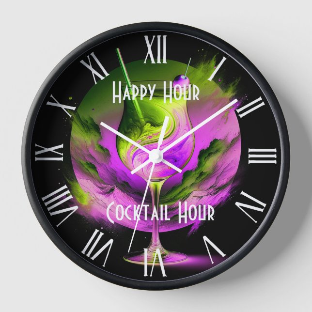 Modernes Neon Party Time Personalisiert Uhr (Vorderseite)