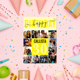 Modernes Neon Pastel Gelb 12 Foto Geburtstag Karte