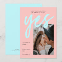 Modernes Neon Pink Mint Big Script Foto Hochzeit