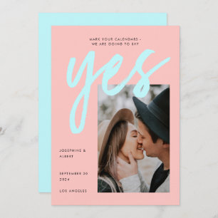 Modernes Neon Pink Mint Big Script Foto Hochzeit Save The Date