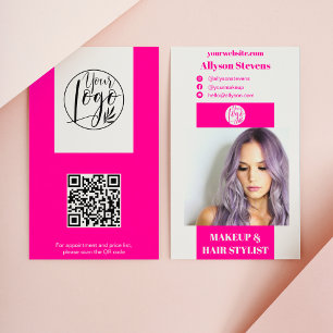 Modernes Neon-Rosa-Make-up Foto qr-Logo Visitenkarte