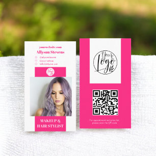 Modernes Neon-Rosa-Make-up Foto qr-Logo Visitenkarte