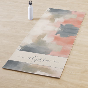 Modernes, neutrales Abstraktes Aquarellmonogramm Yogamatte