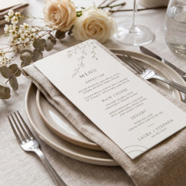 Modernes neutrales Beige Botanisches Hochzeitmenü Menükarte