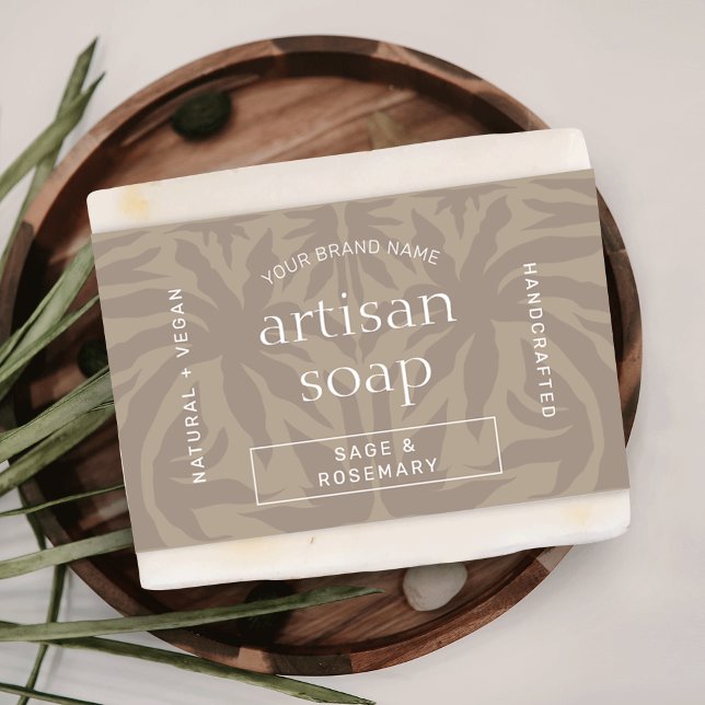 Modernes, neutrales Beige-Seife-Bar rund um das La (Trendy neutral beige soap bar bellyband template with elegant serif fonts and modern layout)