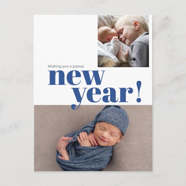 Modernes New Year Blue Baby Boy Birth Foto Postkarte (Vorderseite)