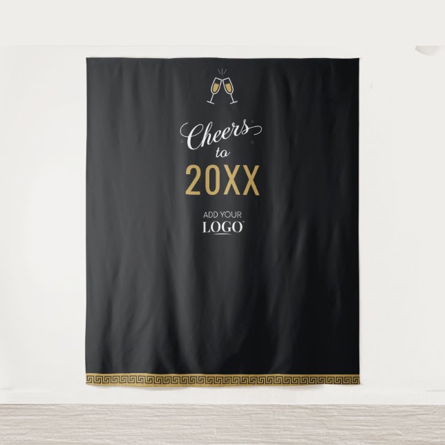 Modernes New Year Business-Logo Schwarzes Foto Hin Wandteppich (Vorderseite)