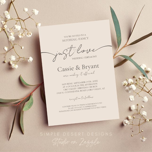 Modernes Nichts Extravagant nur Liebe Einfache Hoc Einladung (Classic Minimalistic Simple Wedding Invitation with Modern Script)