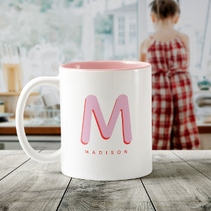 Modernes Niedlich Fun Individuelle Name 3D Monogra Zweifarbige Tasse